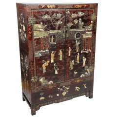 Antique Chinese Lacquer And Hardstone Mounted Cabinet