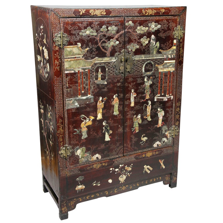 Chinese Lacquer And Hardstone Mounted Cabinet