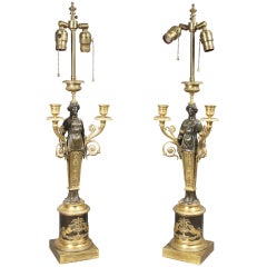 Antique Pair Of French Empire Bronze Table Lamps
