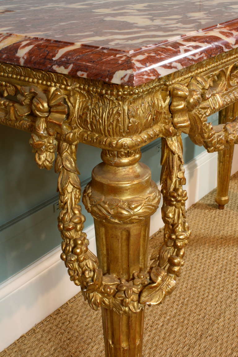 French Louis XVI Style Giltwood Console Table with Swags For Sale 2