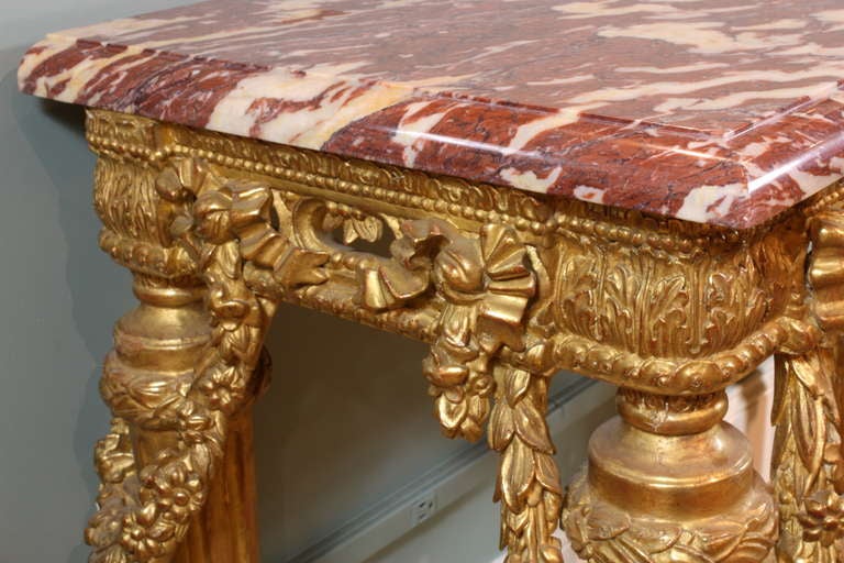 19th Century French Louis XVI Style Giltwood Console Table with Swags For Sale