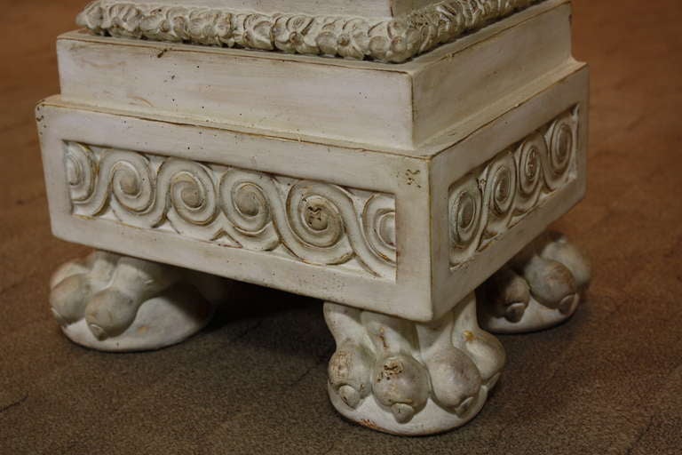 Pair of Italian Baroque Style Hand Carved Wood Pedestals Painted White 4