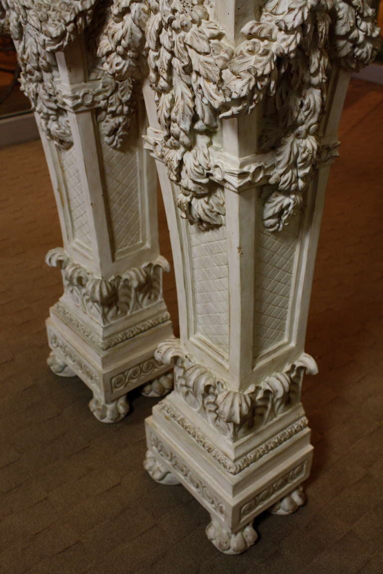 20th Century Pair of Italian Baroque Style Hand Carved Wood Pedestals Painted White