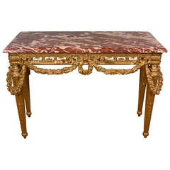 French Louis XVI Style Giltwood Console Table with Swags 1