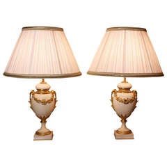 Pair of French Neoclassical Marble Lamps 12
