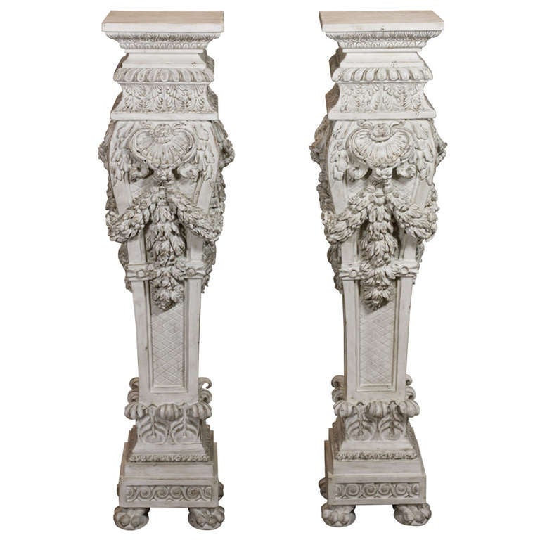 Pair of Italian Carved Wood Pedestals For Sale at 1stdibs