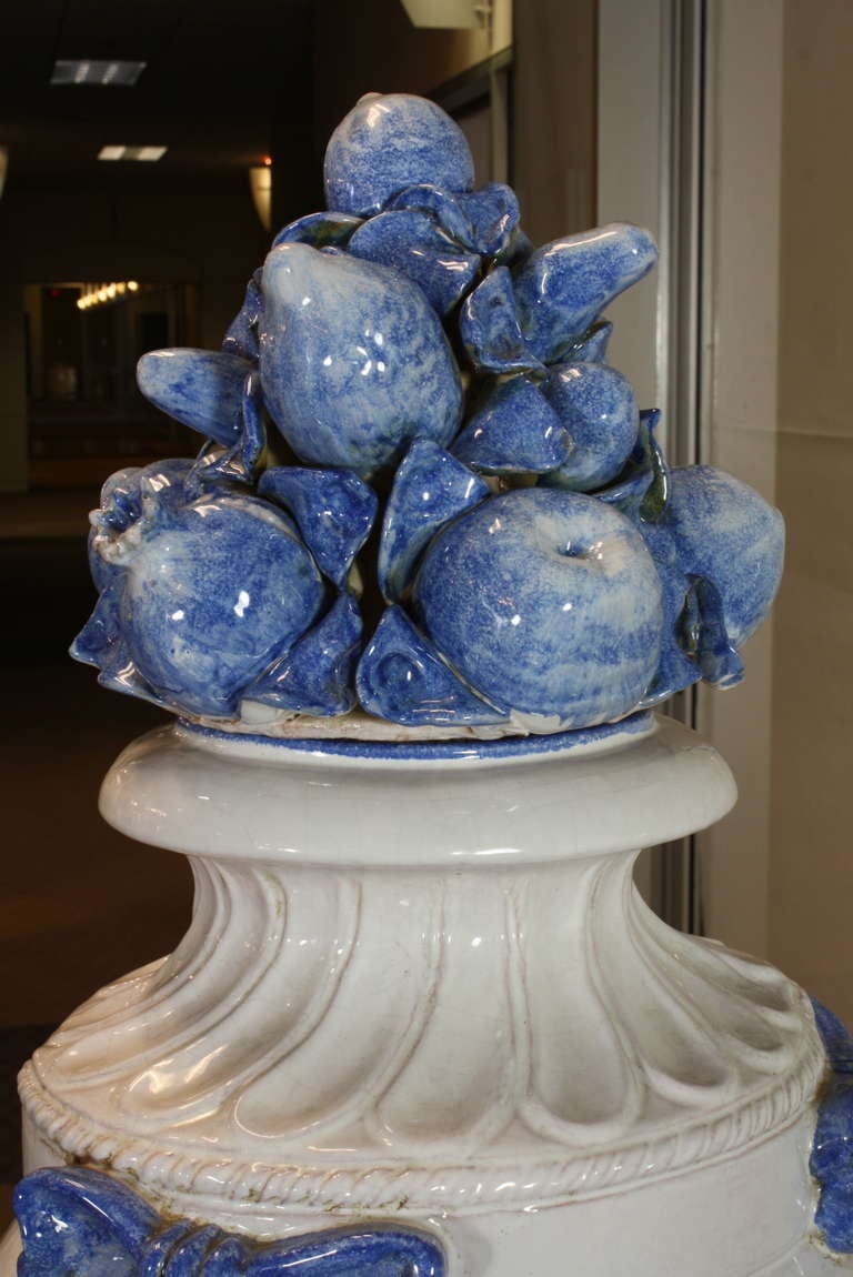 An Impressive Pair of French Blue and White Glazed Lidded Vases 1