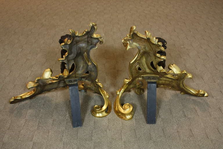 Impressive Pair of French Gilt-Bronze Chenets with Bronze Fauns 5