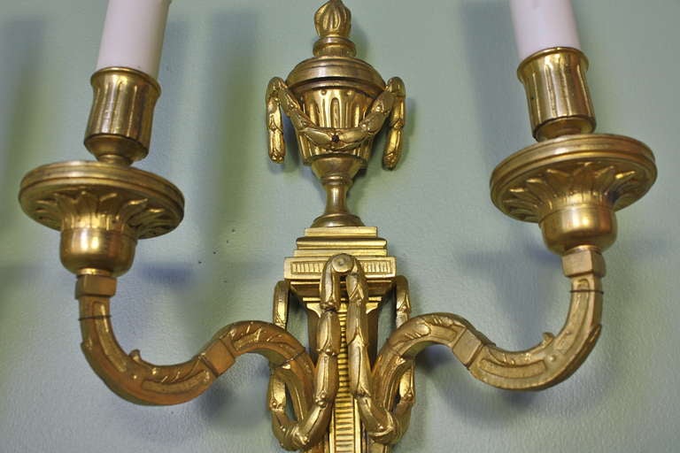 Pair of Gilt Bronze Louis XVI Style Sconces For Sale 2