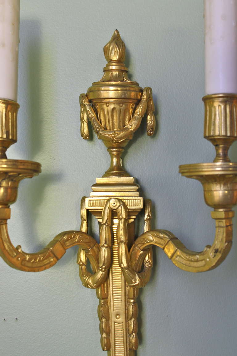 Pair of Gilt Bronze Louis XVI Style Sconces For Sale 5