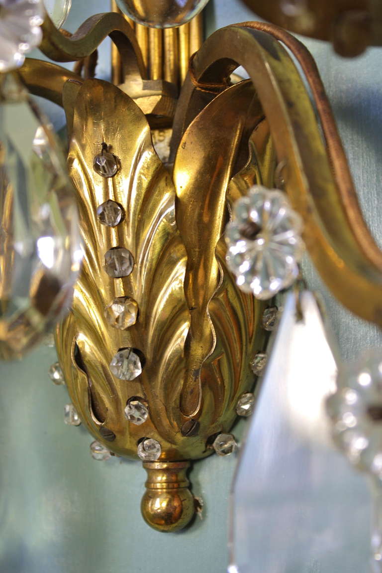 Pair of Gilt-Bronze and Crystal Sconces by Maison Baguès For Sale 3