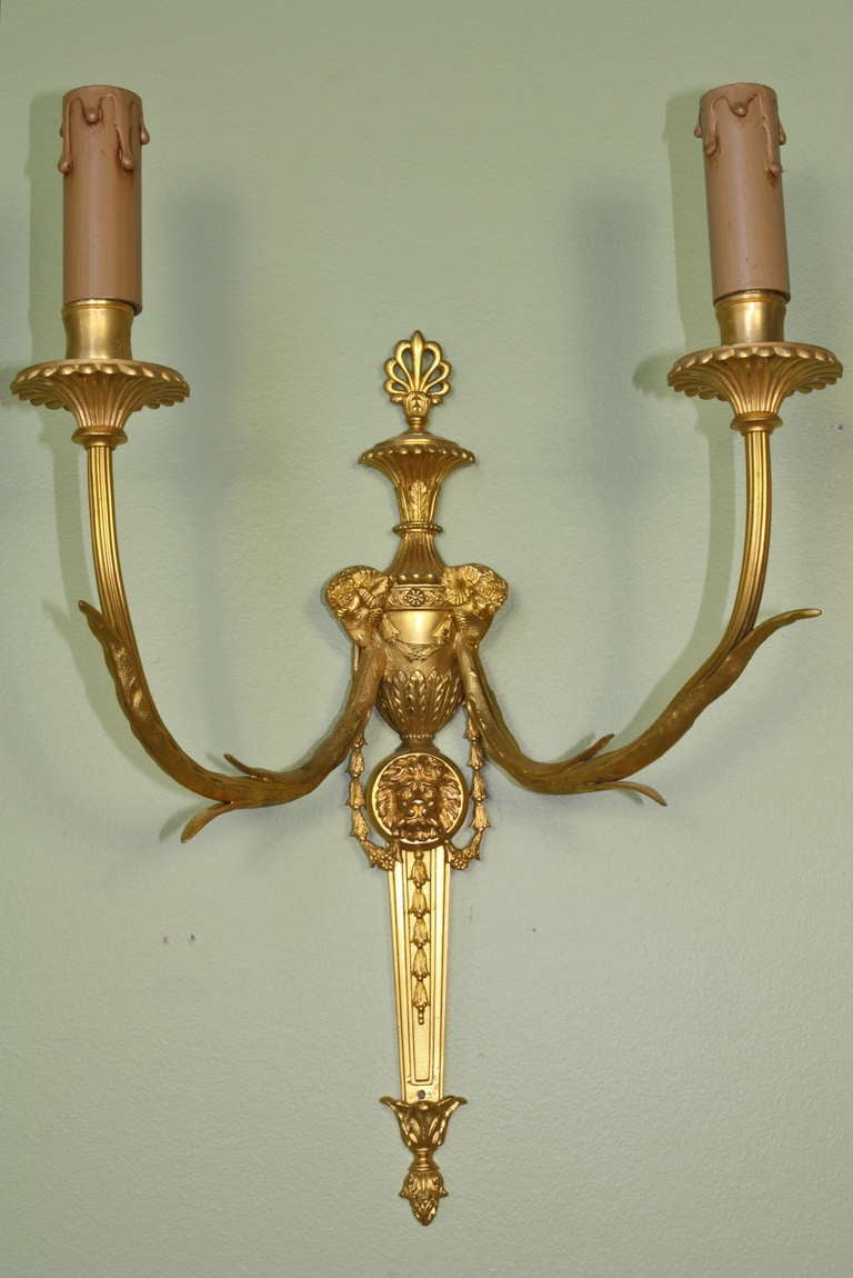 Pair of French Gilt-Bronze Neoclassical Sconces For Sale 2