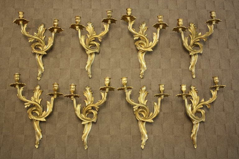 Rococo Four Pairs of Gilt-Bronze Louis XV Style Sconces