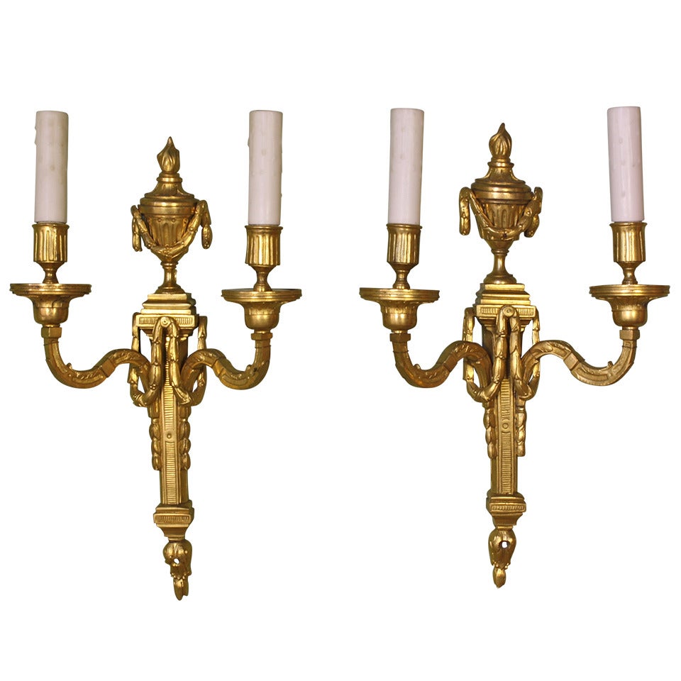 Coppia di appliques in bronzo dorato in stile Luigi XVI