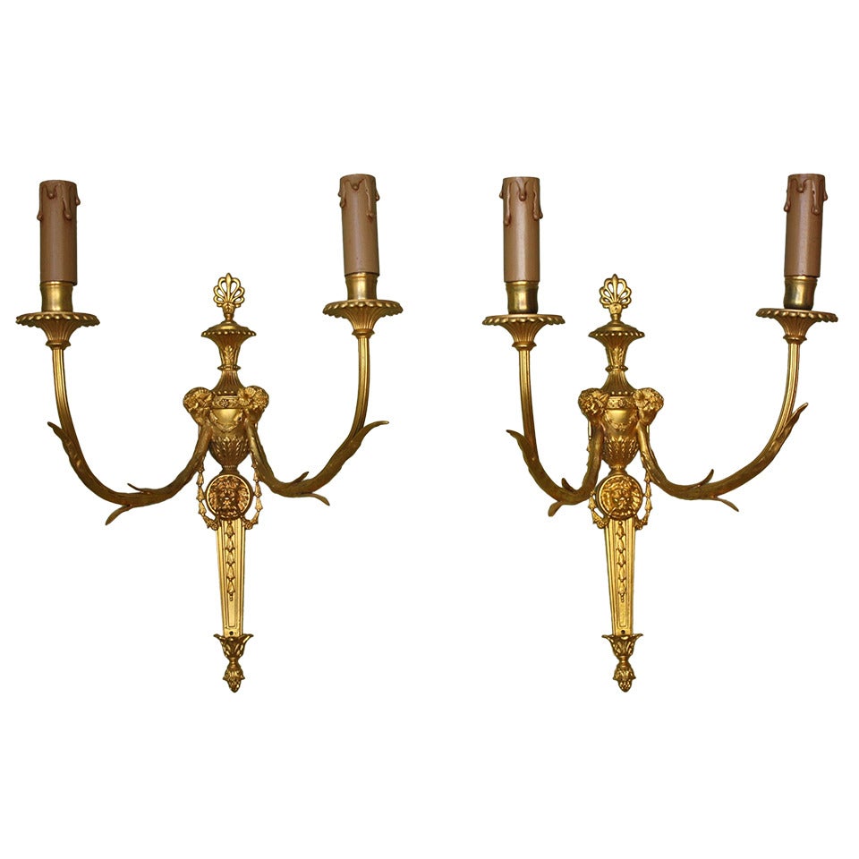 Pair of French Gilt-Bronze Neoclassical Sconces