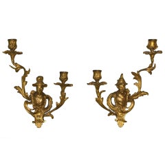Pair of French Chinoiserie Style Gilt Bronze Sconces