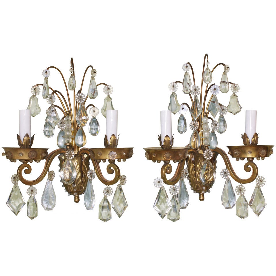 Pair of Gilt-Bronze and Crystal Sconces by Maison Baguès