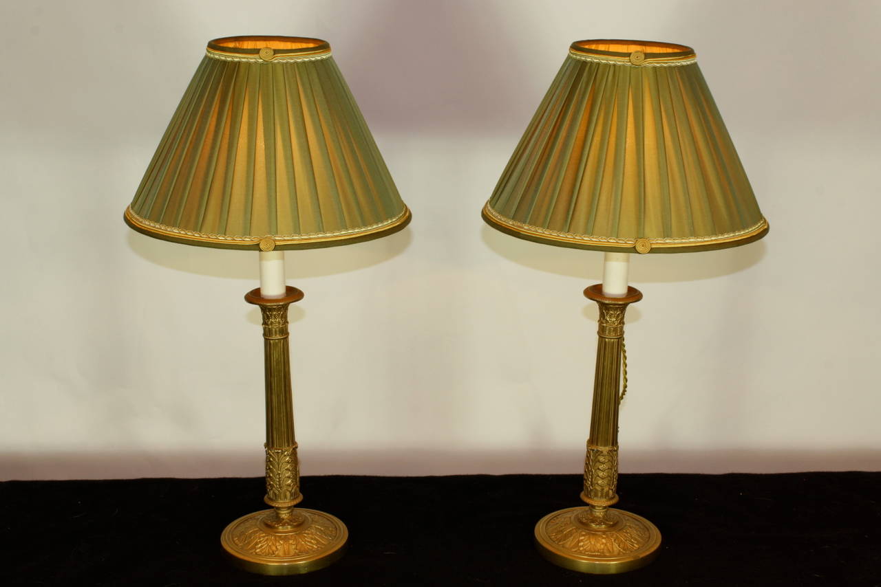 Empire Pair of Elegant French Candlestick Lamps