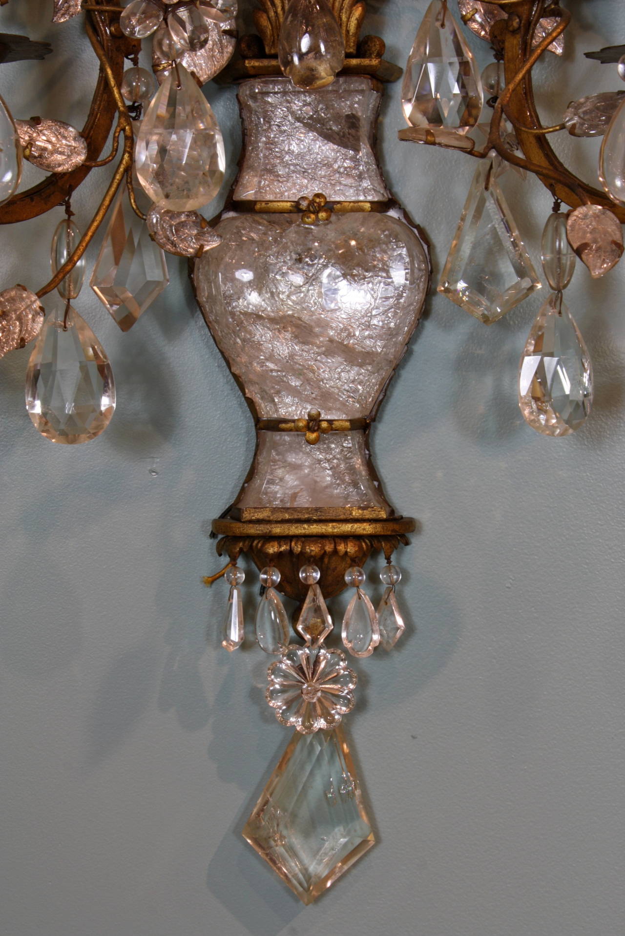 French Spectacular Pair of Maison Baguès Rock Crystal Sconces For Sale