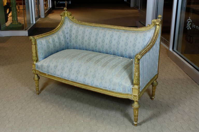 French Petit Louis XVI Style Giltwood Canape