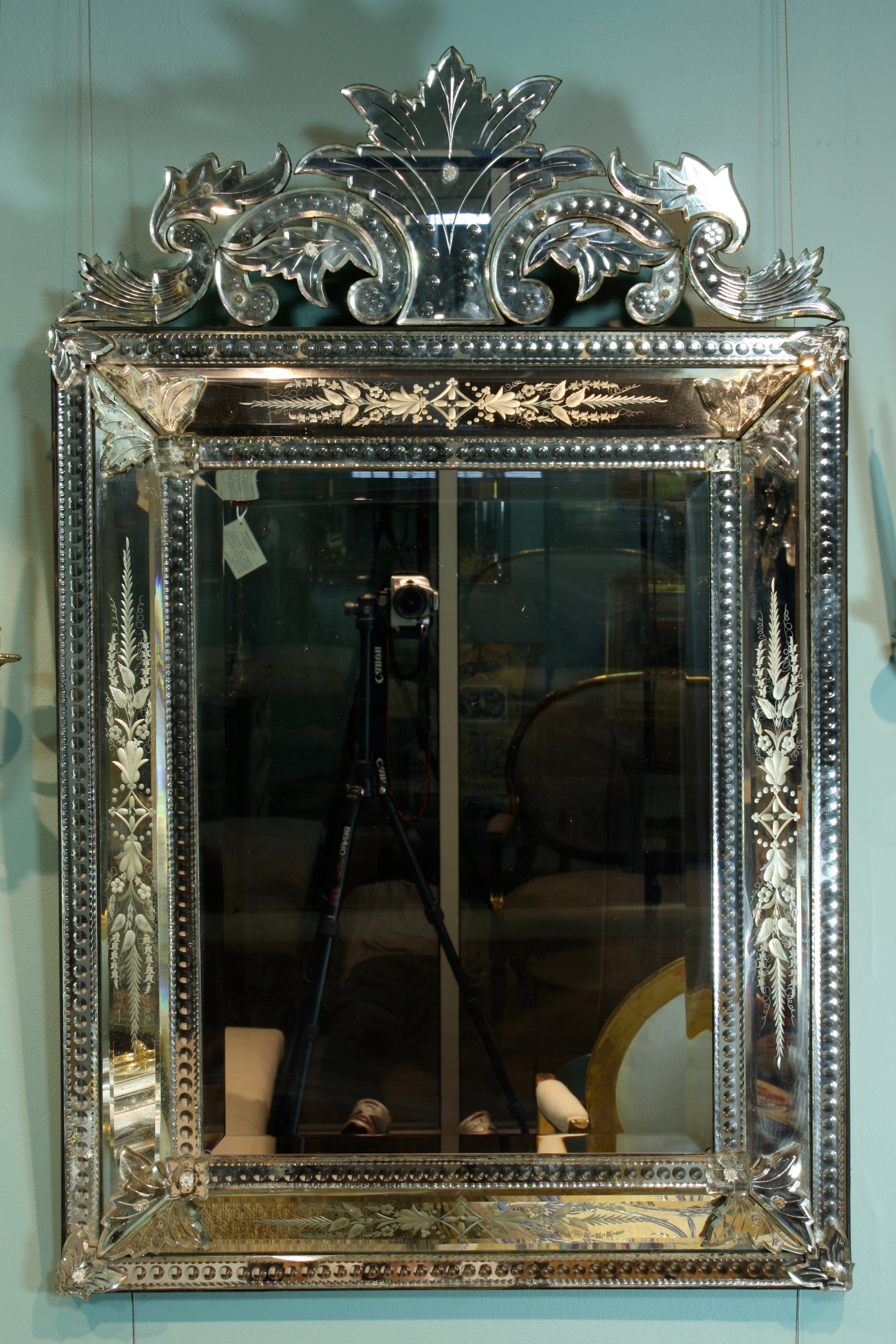 Very Fine Antique EtchedGlass Mirror in Medium Size at 1stDibs