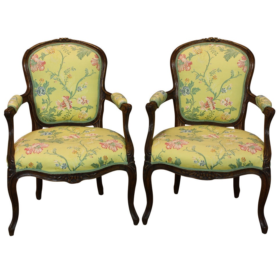 Pair of French Louis XV Period Fauteuils For Sale