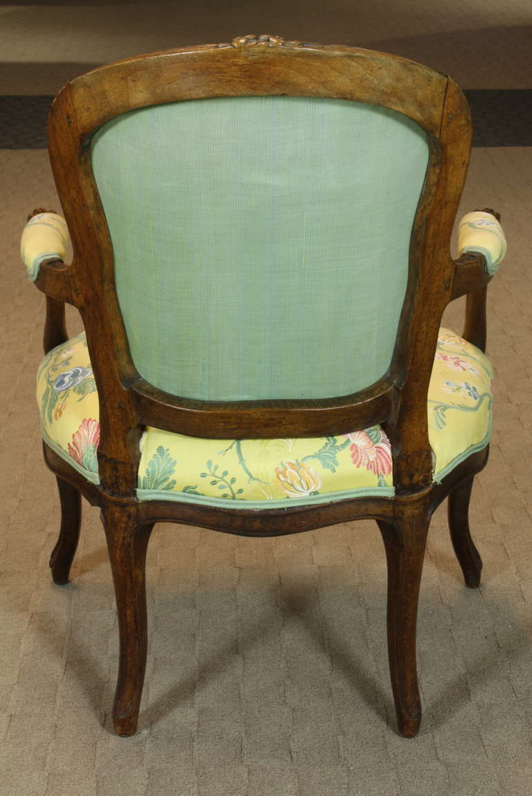 Fruitwood Pair of French Louis XV Period Fauteuils For Sale