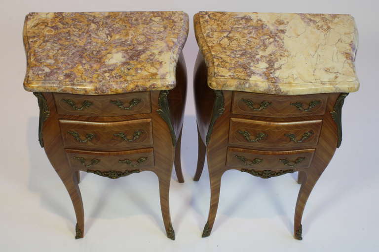 Pair of French Louis XV Style Night Tables with Marble Tops 5