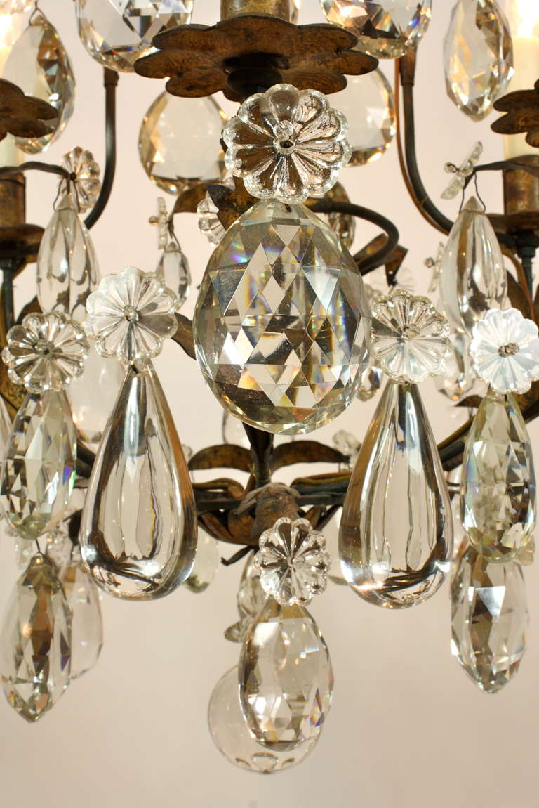 French Iron and Crystal Chandelier Attributed to Maison Baguès 1