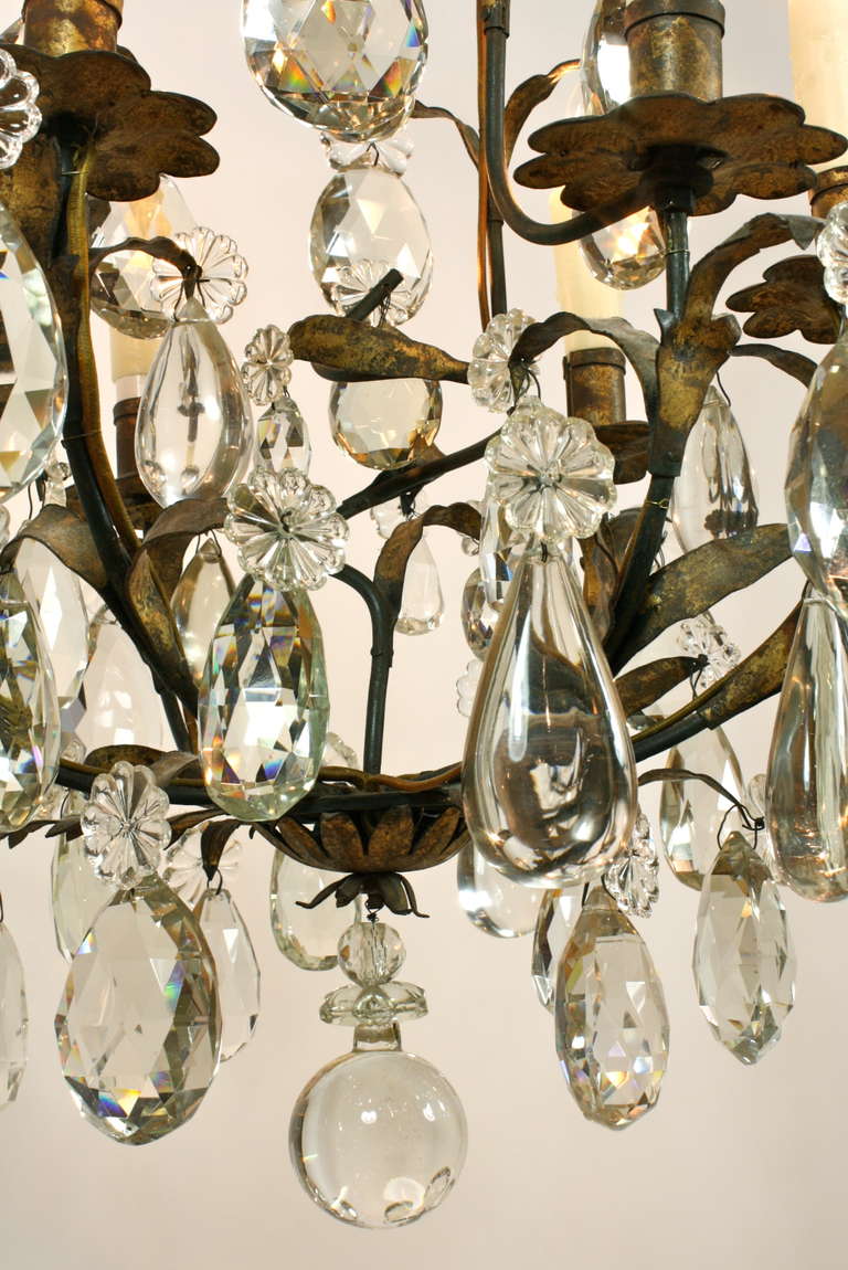 20th Century French Iron and Crystal Chandelier Attributed to Maison Baguès