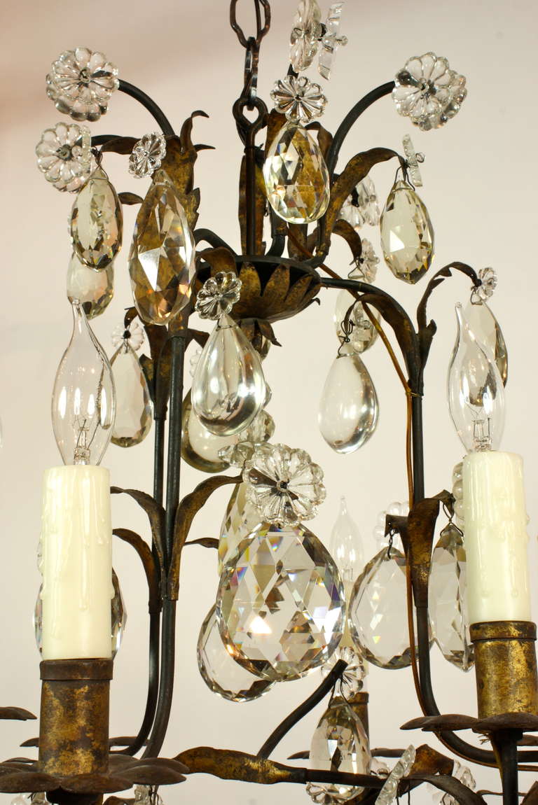 French Iron and Crystal Chandelier Attributed to Maison Baguès In Good Condition In Pembroke, MA