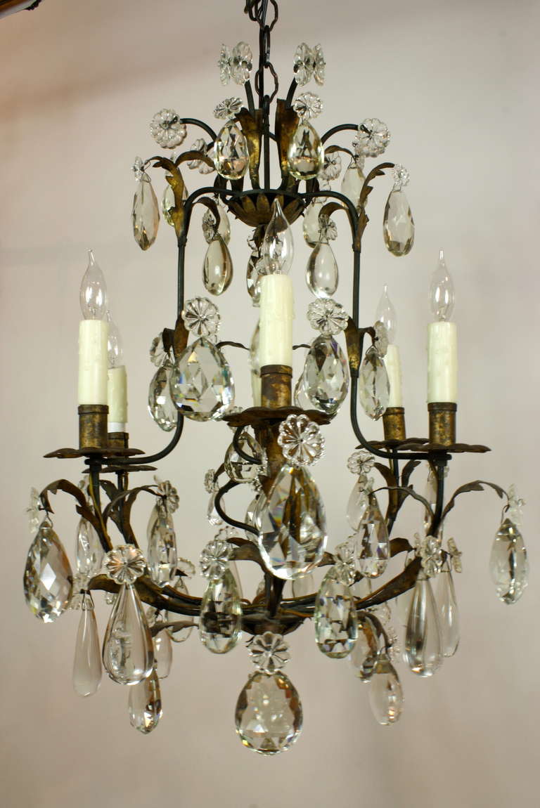 Louis XVI French Iron and Crystal Chandelier Attributed to Maison Baguès