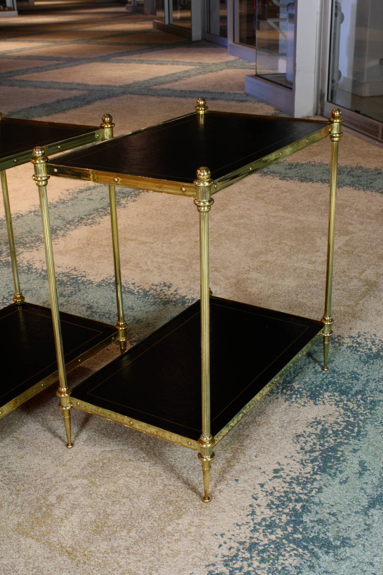 Gilt Pair of Jansen Leather Top Side Tables