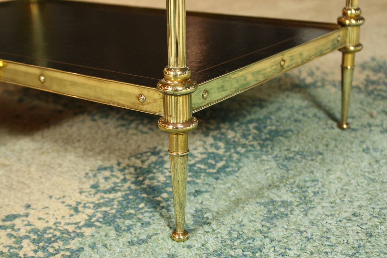 Brass Pair of Jansen Leather Top Side Tables
