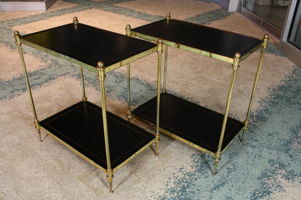 French Pair of Jansen Leather Top Side Tables