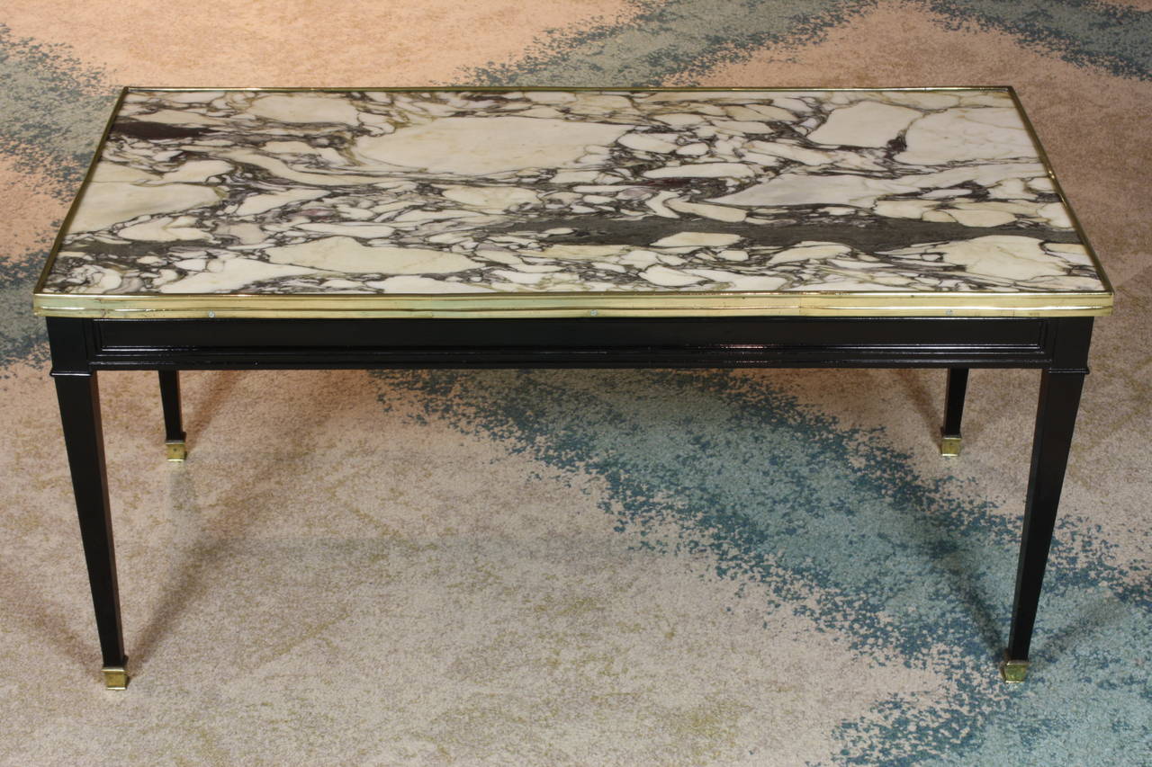 20th Century Jansen Black Lacquered Marble-Top Cocktail Table