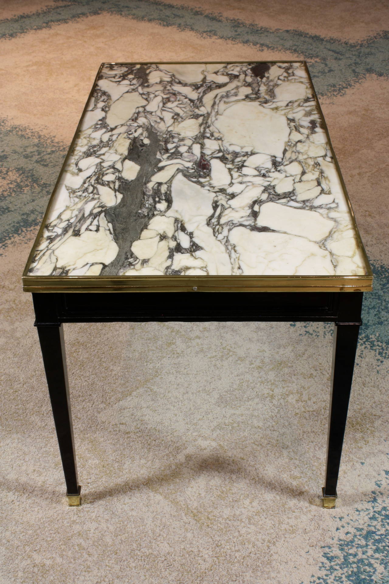Jansen Black Lacquered Marble-Top Cocktail Table In Good Condition In Pembroke, MA