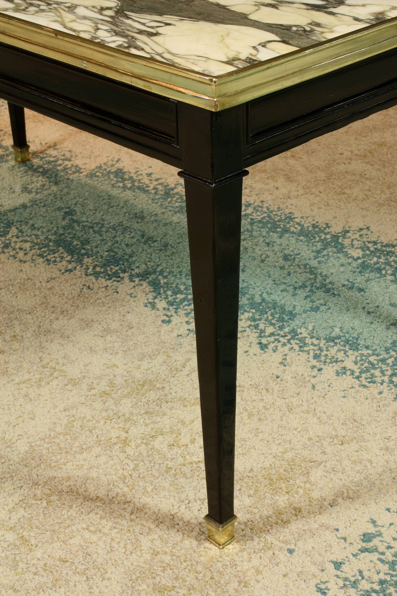 Jansen Black Lacquered Marble-Top Cocktail Table 2
