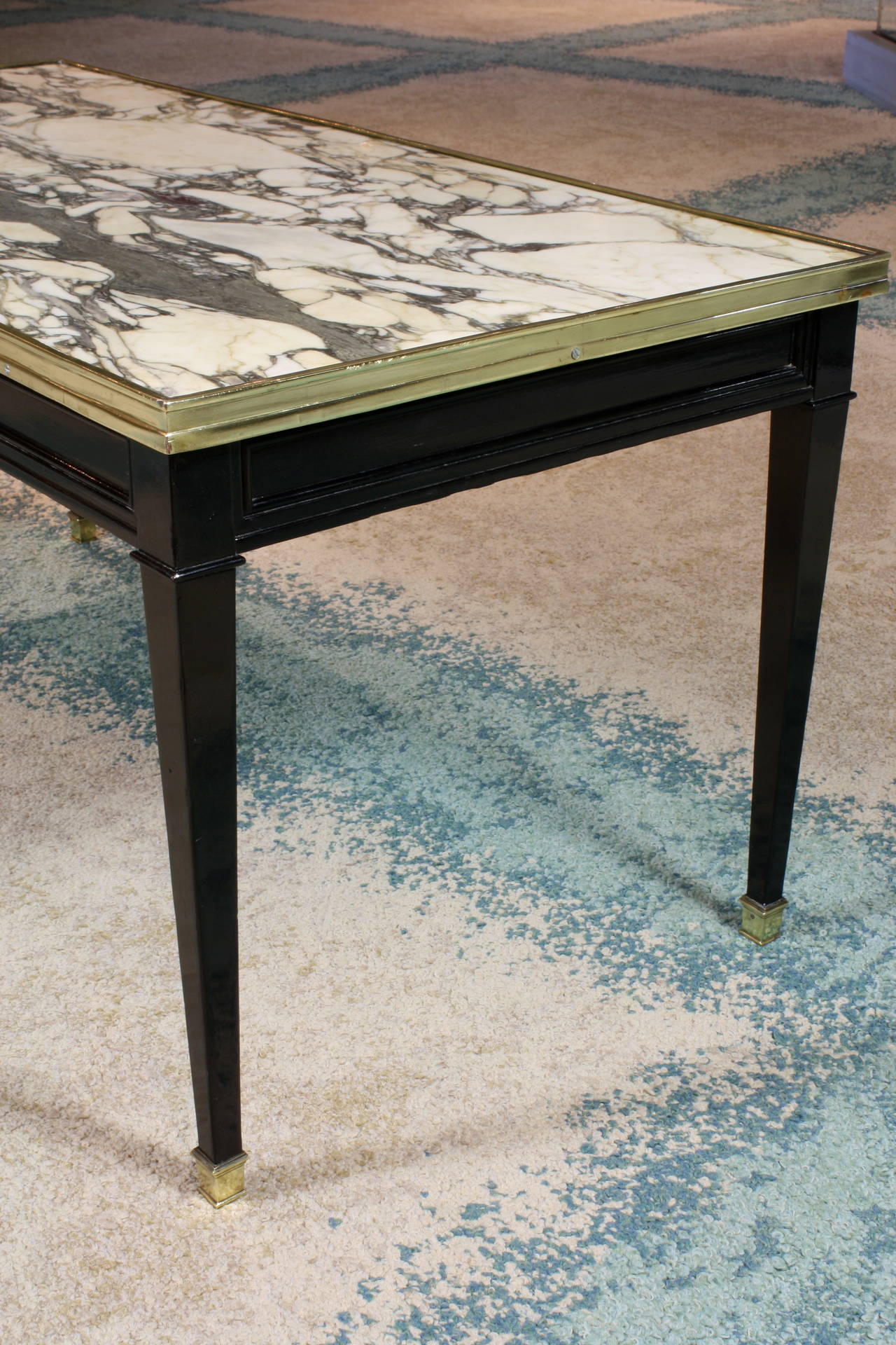 Jansen Black Lacquered Marble-Top Cocktail Table 1