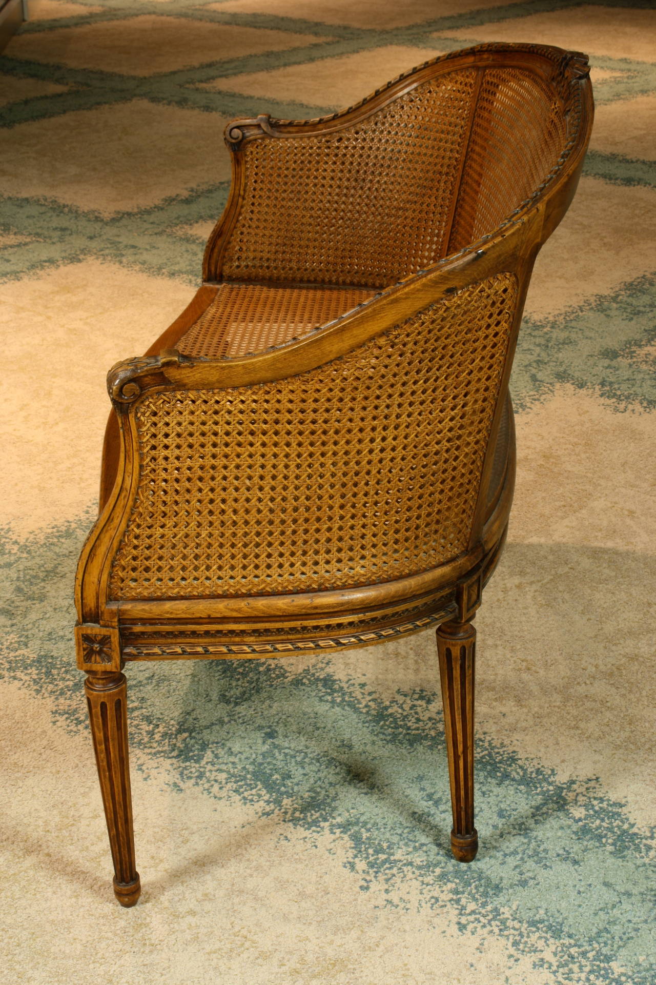 French Louis XVI Style Caned Fruitwood Settee In Good Condition In Pembroke, MA