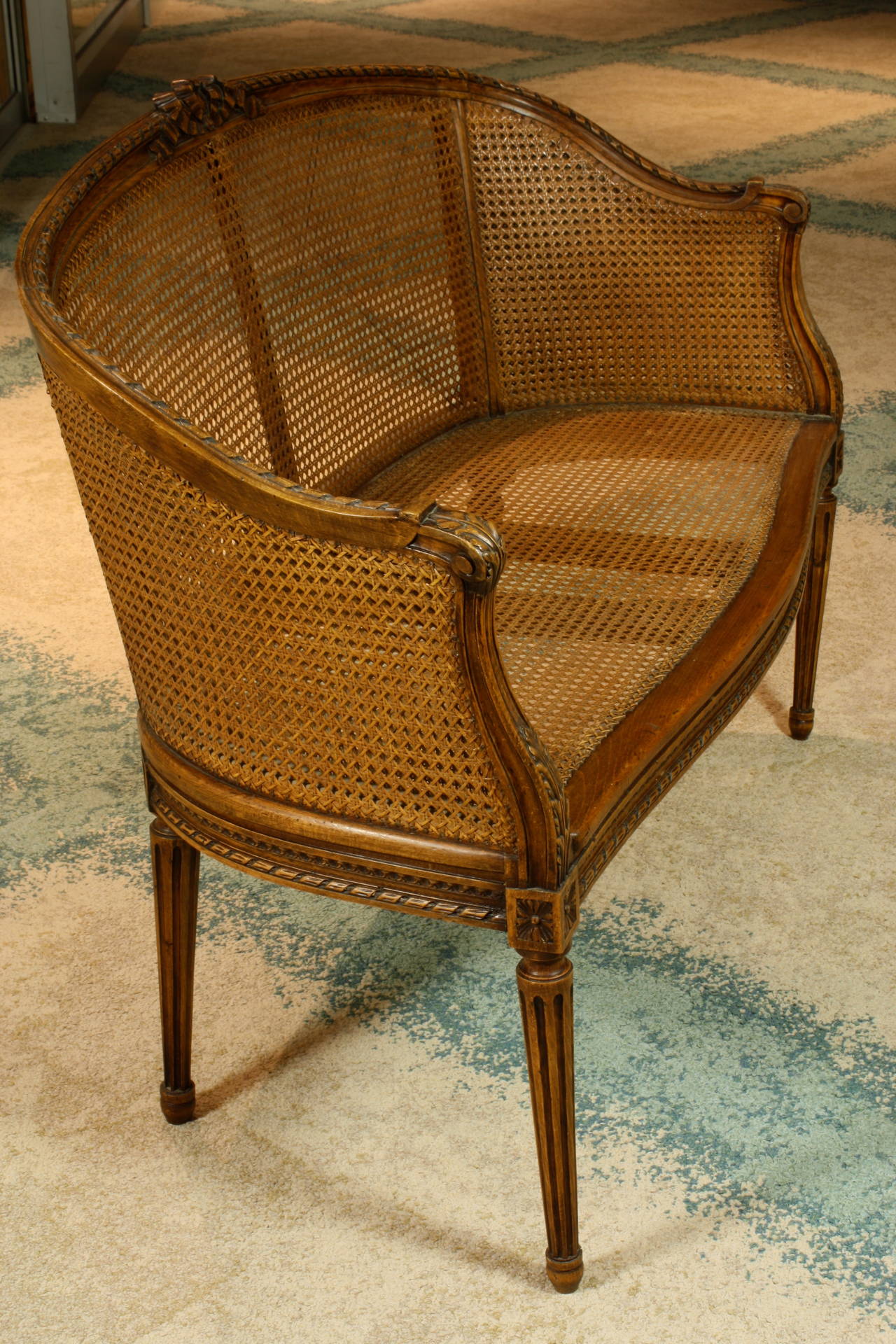Caning French Louis XVI Style Caned Fruitwood Settee