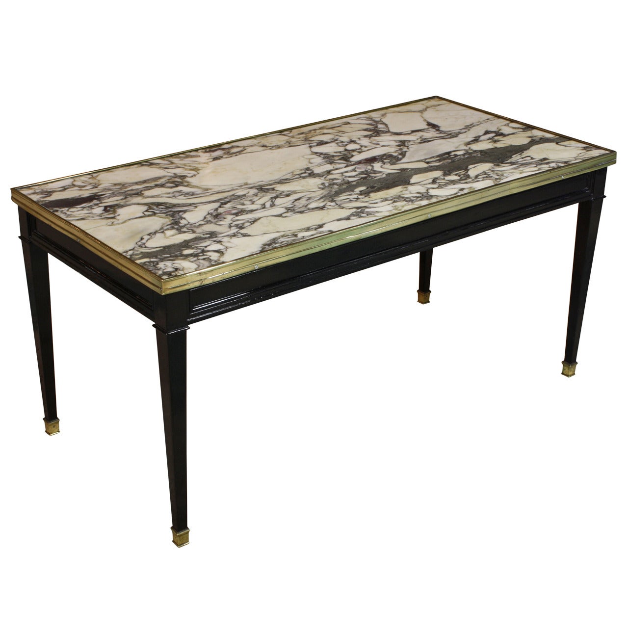 Jansen Black Lacquered Marble-Top Cocktail Table