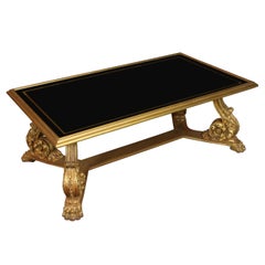 French Giltwood and Black Glass-Top Coffee Table by Hirsch