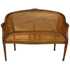 French Louis XVI Style Caned Fruitwood Settee