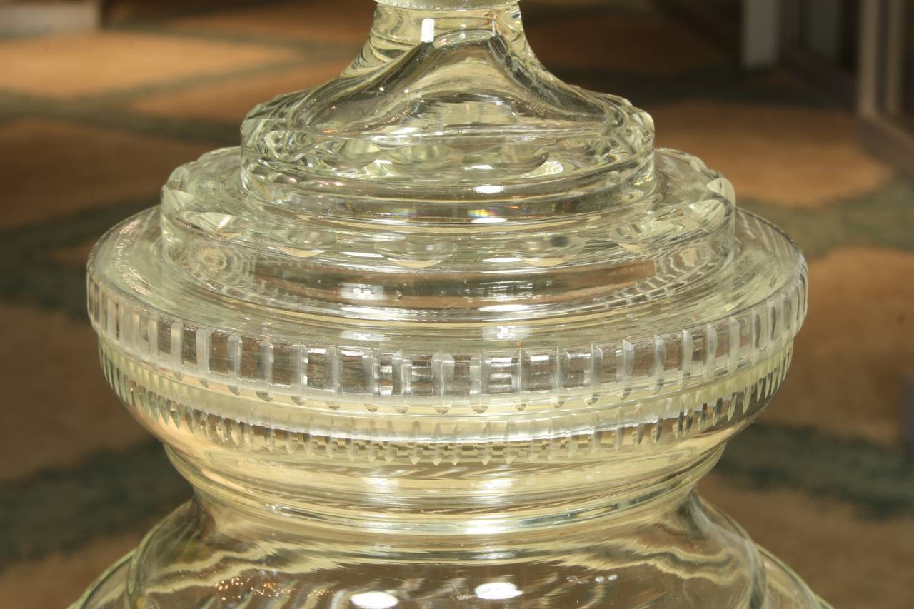 Cut Glass Pair of English Cut-Glass Covered Urns