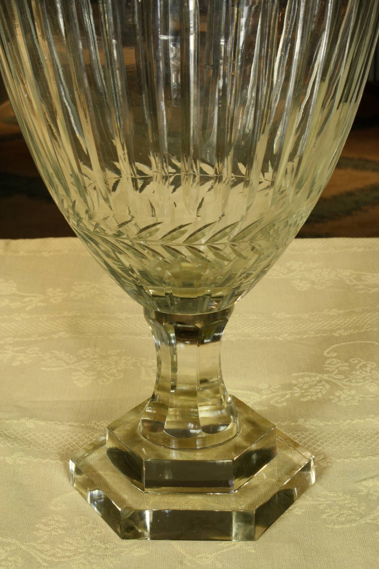 Pair of English Cut-Glass Covered Urns 2