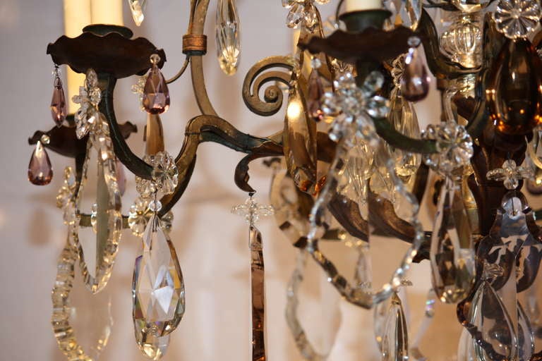 Large French Wrought Iron and Crystal Chandelier by Maison Baguès In Excellent Condition In Pembroke, MA