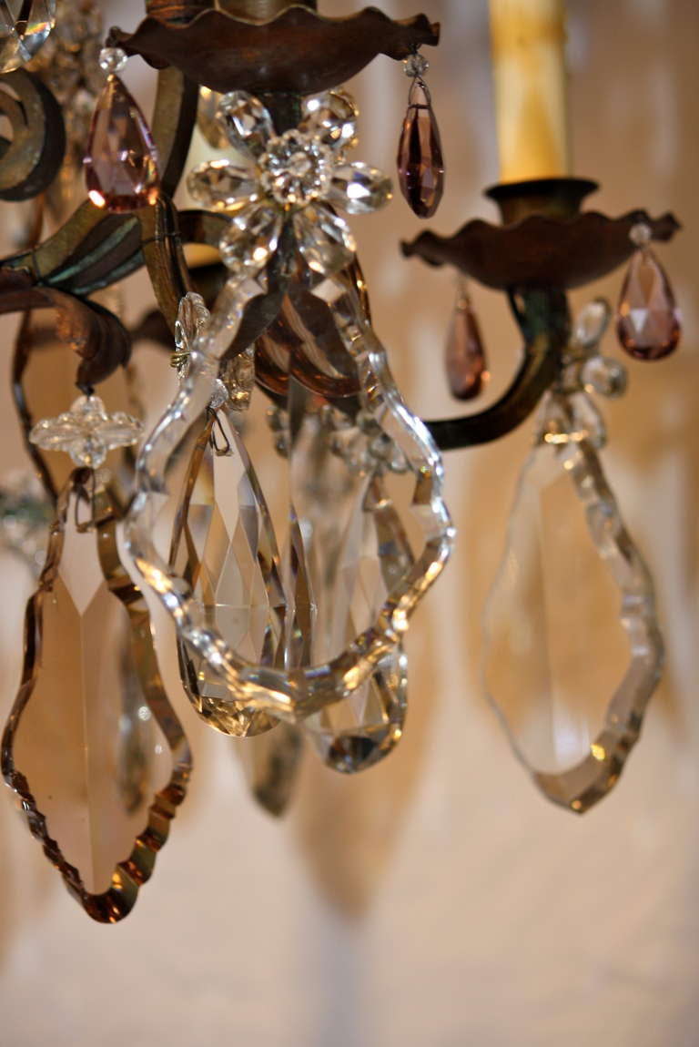 Mid-20th Century Large French Wrought Iron and Crystal Chandelier by Maison Baguès
