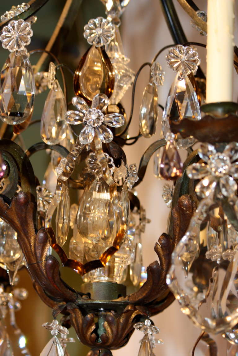 Large French Wrought Iron and Crystal Chandelier by Maison Baguès 1