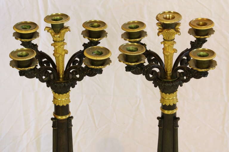 Pair of Charles X Candelabra Engraved with Napoleonic Symbols and Fountainebleau In Good Condition For Sale In Pembroke, MA